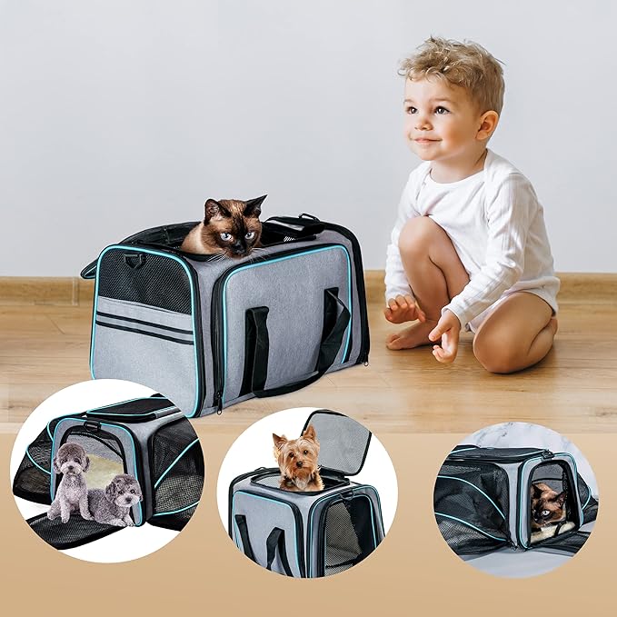 Cat Dog Carrier - Airline Approved Expandable Soft-Sided Pet Carrier with Removable Fleece Pad and Pockets, for Cats/Puppy and Small Animals Large(2 side expandable) | 2 Side Expandable, Removable Fleece Pad, Pockets, For Cats/Puppy Small Animals