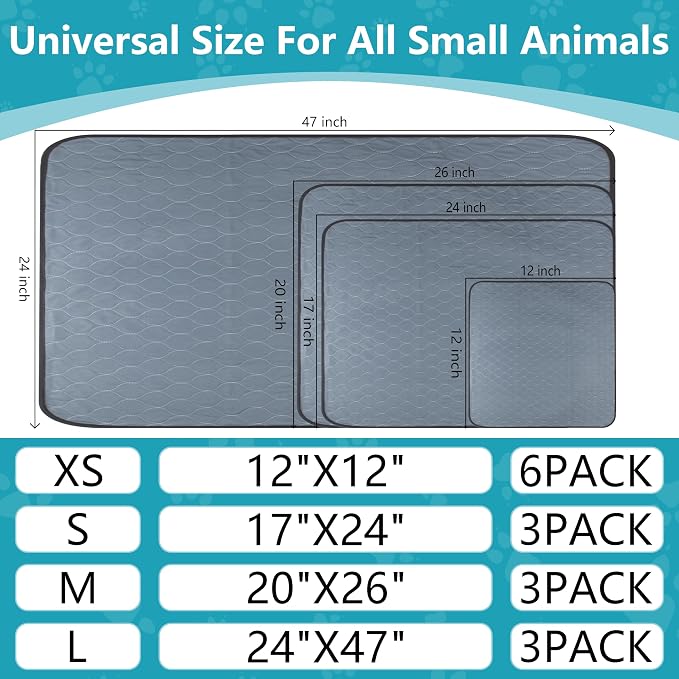 Bunlitent Washable Guinea Pig Cage Liner, 24x47 (3 Pack), for Small Animals | Waterproof, Reusable, Anti Slip, Guinea Pig Bedding Fast and Super Absorbent Pee Pad for Midwest Cage Area, Grey