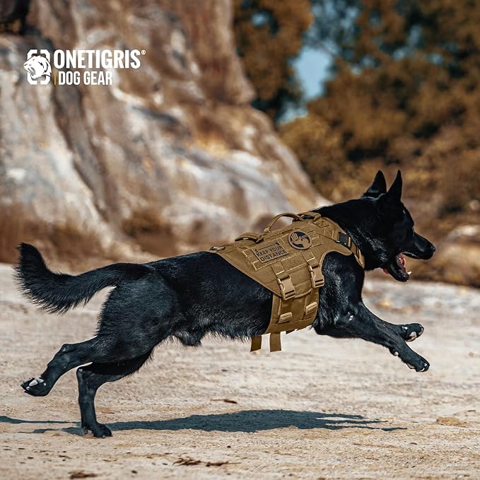 OneTigris Large Tactical Dog Harness, No Pulling Adjustable Dog Vest Harness, Heavy Duty X Destroyer Dog Harness with Handle, Large Hook and Loop Panels for Patch