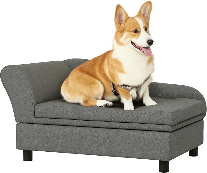 PawHut Pet Sofa, Dog Couch, Elevated Pet Bed for Small Dogs, with Hidden Storage, Soft Tufted Cushion, Gray | Elevated Pet Bed, Soft Tufted Cushion