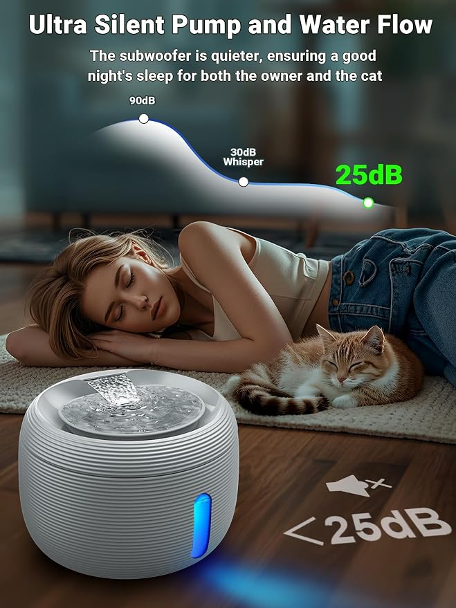 Kastty 3.5L/118oz Large Capacity Cat Water Fountain for Cats Indoor,FS77 | Quiet Pet Water Fountain Water Level LED Light Multi-Filtration, Automatic Cat Fountains for Drinking Easy Cleaning (Grey)