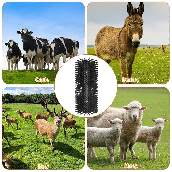 4PCS Livestock Scratching Brush Goat Scratching Tool Post Massage Grooming Brush with 8 Screws for Animals Back Scratcher Itch Brushes for Cattle, Sheep, Horses, Pigs,Cow (4, Black)