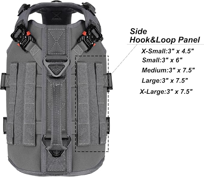 ICEFANG No Pull Tactical Dog Harness for Small Dogs,Adjustable Dog Vest | Control Handle,MOLLE Panel,Front Hook,3 Leash Clips,Soft Padded,for walking training,Grey,Small