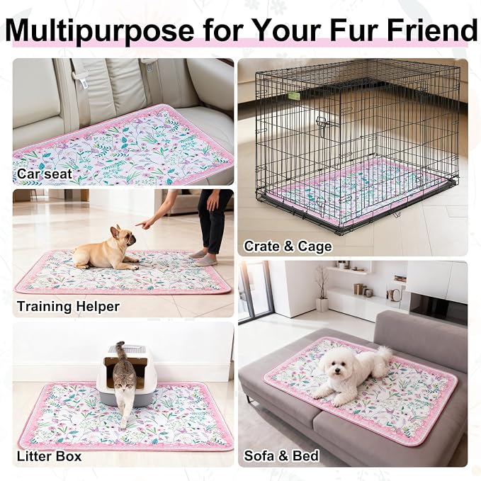 BEAUTYZOO 2 Pack Washable Pee Pads for Dogs,Reusable Puppy Pad 24x36 Floral | Waterproof Super Absorbent,Non Slip and Leak-Proof Against Urine,Whelping Pads Mats for Puppy Potty Training,Playpen,Crate
