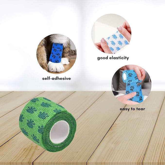 Eco-Fused Self-Adhering Bandage - Injury Wrap Tape for Pets, Dogs, Cats, Horses - Pack of 12 - Dog Bandages for Legs - Prevent Licking - Does not Stick to Hair - Elastic, Water Repellent, Breathable