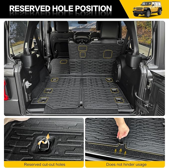 Cargo Mats for 2018-2025 Jeep Wrangler JL Unlimited 4X4 Trunk Mat with Backrest Liner, All Weather TPE Protector Rear Back Seat Mats for 18-25 Wrangler JL 4X4 4 Door Accessories