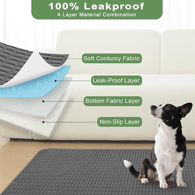Washable Pee Pads for Dogs Puppy Pad, Dark Grey 34”x36” 2 Pack | High Absorbent Dog Pee Pad Leak Proof Cat Rugs, Reusable Non Slip Pet Mat, Wee Wee Pads for Training, Crate and Floor
