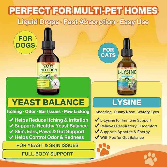 puyrzoe Natural Yeast Infection Treatment for Dogs, Itchy Ears, Skin, Paws & Allergy Relief, Yeast Treatment for Dogs, Supports Gut & Immune Health, Reduces Itching, Irritation & Inflammation, 60ml