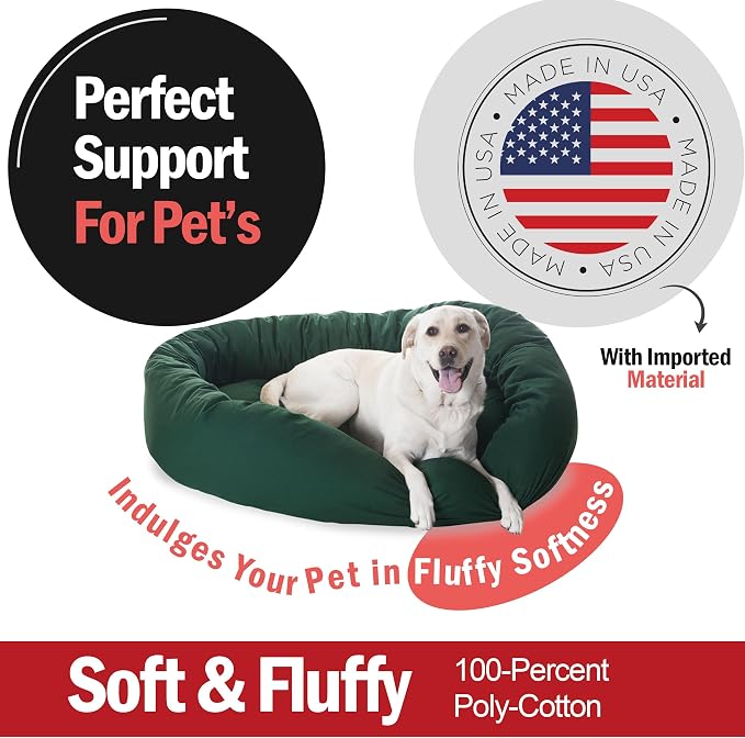 Majestic Pet 52 Inch Bagel Calming Dog Bed Washable – Cozy Soft Round Dog Bed with Spine Support for Dogs to Rest their Head - Fluffy Donut Dog Bed 52x35x11 (Inch) - Round Pet Bed X-Large – Green | Cozy Soft Fluffy Donut Pet Bed with Spine Support for ...