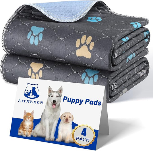 Aitmexcn Washable Pee Pads for Dogs, 4 Pack Reusable Puppy Pads, Absorbent Leak-Resistant Non-Slip Dog Mats for Puppy Training, Playpens, Crates and Senior Dogs (32"x36")