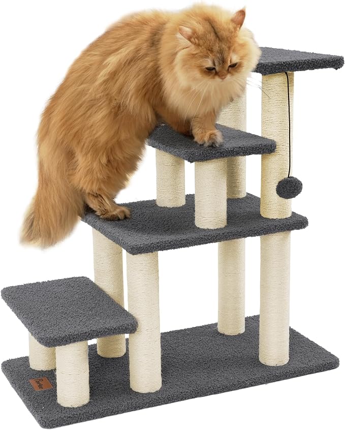 Dog Stairs & Cat Scratching Post Pet Steps for High Bed Couch | High-Strength Boards Hold up to 150 lbs for Indoor Small Cats Kittens Dogs Climbing Playing, 4 Combination Options, 4 Steps
