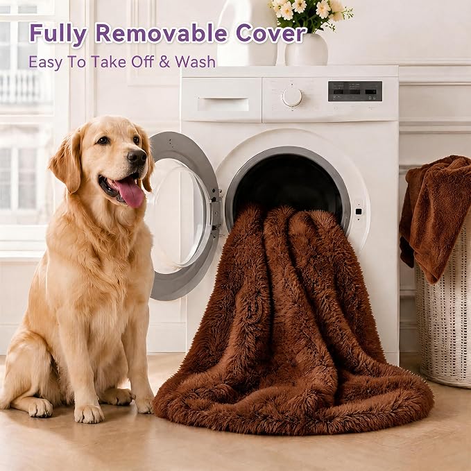 Human Dog Bed, Oversized Plush Lounger Bed with Plump Pillow and Blanket | 71" x 45" x 12" Long Plush Polyester Floor Nest for Relaxing, Napping, Reading, and Family Cuddle Time - Dark Brown