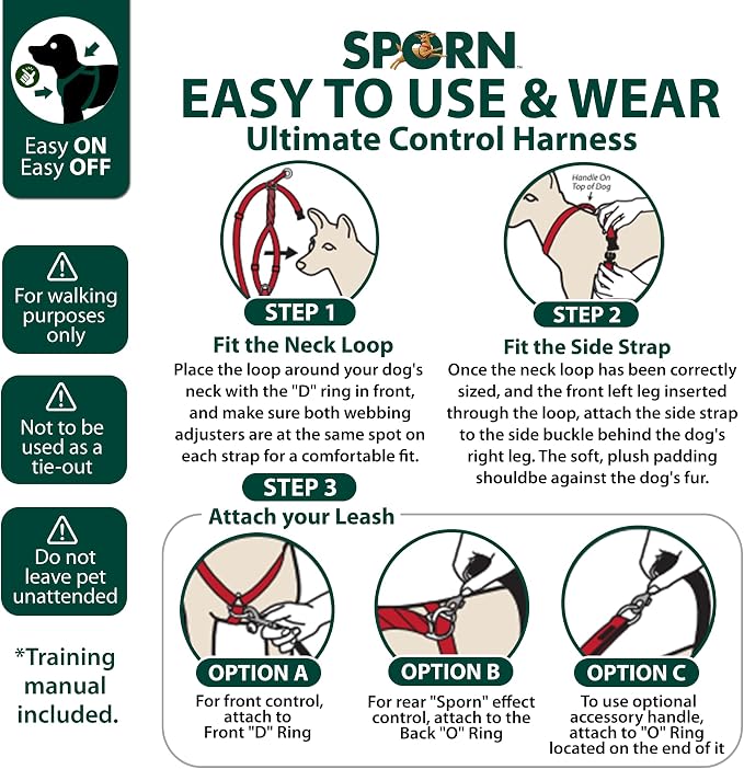 SPORN Ultimate Control No Pull Dog Harness for Small-Sized Dogs - 4-in-1 Adjustable Dog Harness with Front, Back & Dual-Clip Options & Emergency Grab Handle - Easy On/Off, Padded Comfort (Black, S)