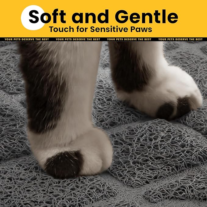 Conlun Cat Litter Mat Litter Trapping Mat, Premium Durable PVC Grid Mesh with Scatter Control, Non-slip, Less Waste Cat Litter Box Mat, Soft on Kitty’s Paws, Urine Waterproof, 24" x 17" Grey