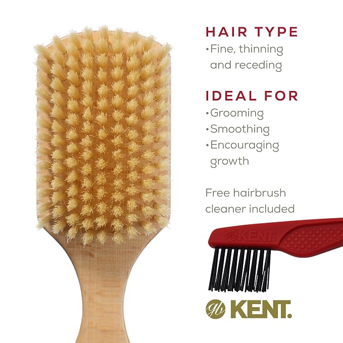 Kent OS11 Satinwood Military Club Hair Brush & Beard Brush – Soft White Boar Bristles for Fine or Thinning Hair, Recommended for Sensitive Scalp and Hair Loss, Men's Grooming, and Beard Care