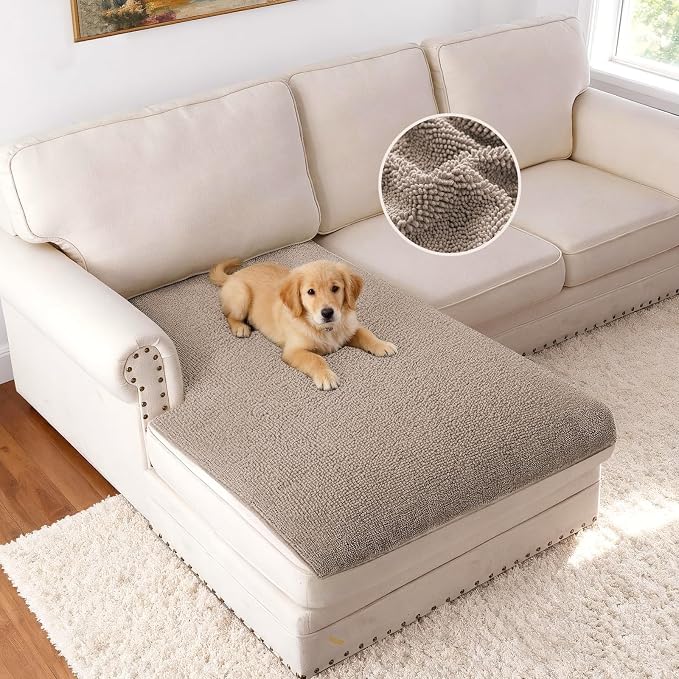 H.VERSAILTEX Non Slip Pet Couch Cover Chenille Dog Bed Protector Thick Soft Sofa Slipcover Pet Friendly Washable Couch Cushion Covers for Pets (40" x 50", Taupe)