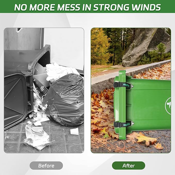 4Pcs Raccoon-Proof Trash Can Lid Locks,Trash Can Locks for Animals, Adjustable Trash Can Lock with Buckles and Straps, Effectively Protects Against Animals and Strong Winds, Durable&Sturdy