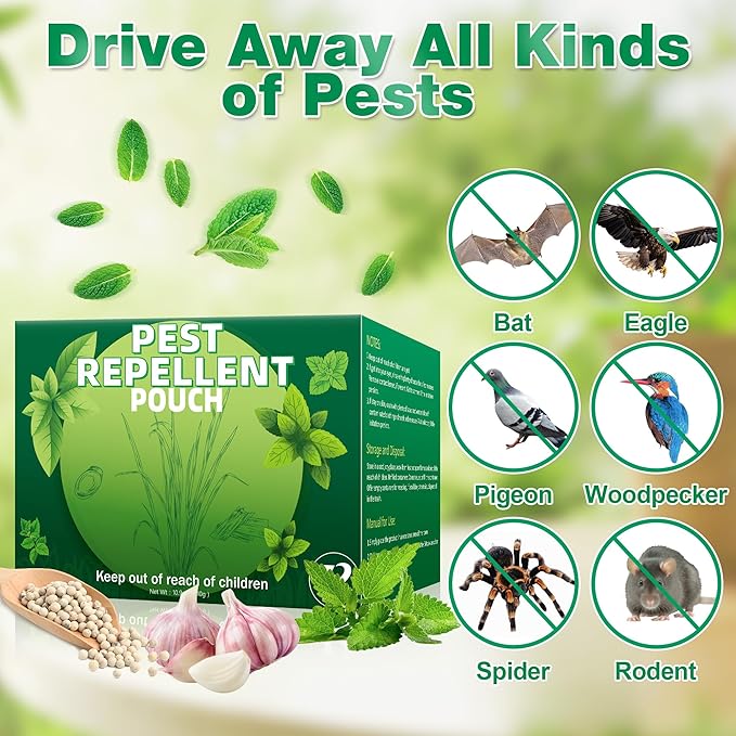12 Pack Bat and Bird Repellent, Natural Peppermint Oil Eagle Repellent for Attic Indoor Outdoor Patio Garden Porch, Pet and Family Safe, Ready to Use