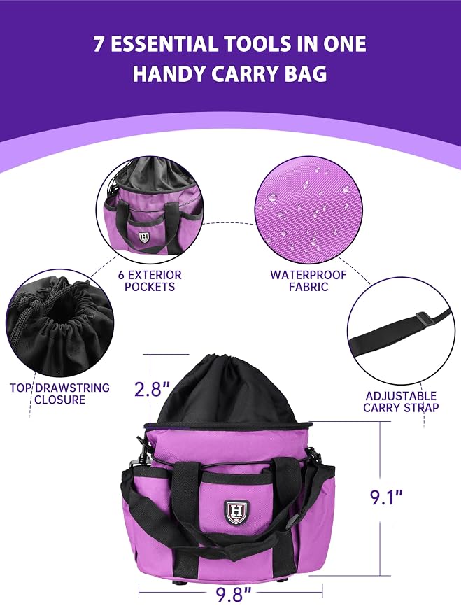 Harrison Howard Horse Grooming Brushes Kit 7 pieces with Organizer Tot Equine Care Series Horse Brush Sets New Purple
