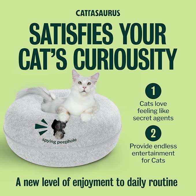 Peekaboo Cat Cave Donut for Multiple & Large Cats up to 30-45 lbs, 3-in-1 Self Warming Cat Bed, Tunnel & Scratcher for Indoor Cats, Washable & Detachable Small Dog Bed (Light Gray, Jumbo)