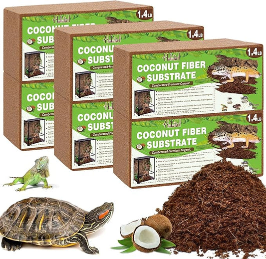 Halatool 6 Pack Coconut Fiber Tortoise Substrate, Organic Coco Fiber Bricks Reptile Bedding for Gecko Snake Lizard Hermit Crab Tarantula Worm Bin Frog