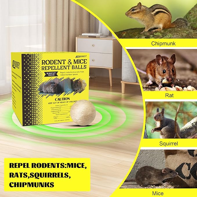 Peppermint Rodent Repellent Balls 12 Pack,Mouse Repellent for Longer Lasting Scent | Indoor, Outdoor, Car Engine Protection | Mice, Rat Deterrent for Home, Garage, Attic | Pet & Kid Safe