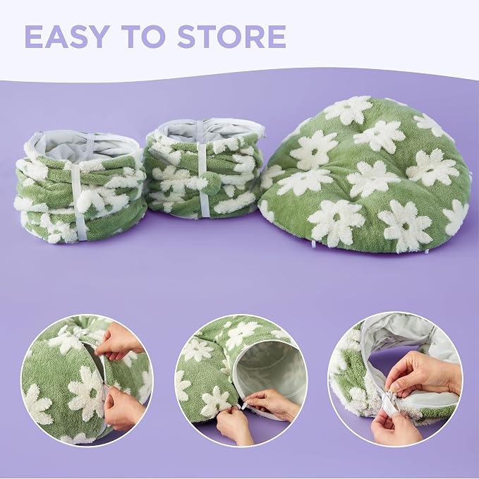 Lesure Donut Cute Jacquard Large Cat Tunnel Bed Kitten Toys for Dog Bunny | 39.5x39.5x10in,Round Large Cat Bed Tube for Multi Kittens,Pet Peekaboo Cave Toy,Spiral Hideaway,Washable Cushion,Green