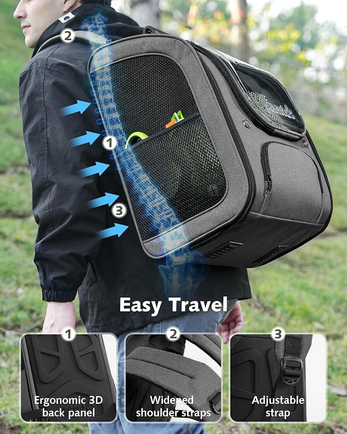 Pecute Cat Backpack Carrier,Large Space Cat Bubble Backpack,Ergonomic,Gray | XXL,Sunshade Curtain,Transparent Window,Safety Rope,Sturdy,Large Mesh on Both Side for Breathability,Suitable for Outdoor,Vet