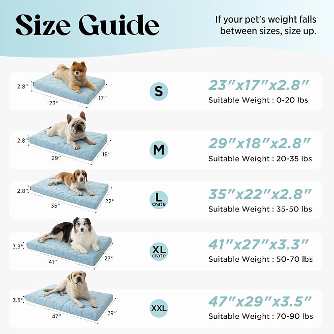 LESURE ApexCloud™ Cooling Dog Bed with Washable Cover for Medium Dogs, 29IN | Q-Max>0.5 Cool-Touch Fabric, Orthopedic Egg Crate Foam,Breathable Non-Slip Summer Mat,For Active Senior Long-Haired Pets,Blue