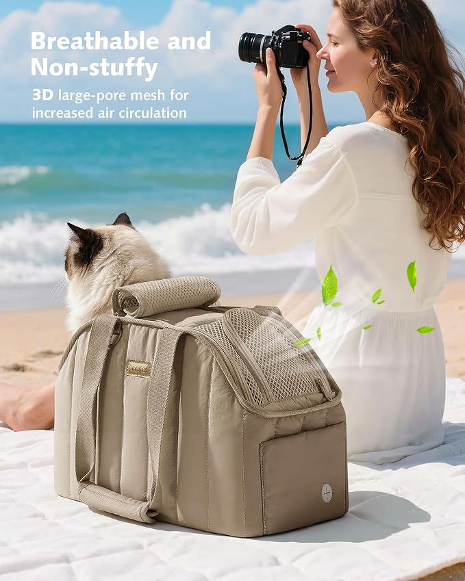 Pecute Dog Purse Carrier, Lightweight Dog Carriers for Small Dogs,XL,Khaki | Breathable mesh,Foldable,Paper-textured fabric is water-repellent,Built-in safety rope,Machine washable,Under 8.8lbs