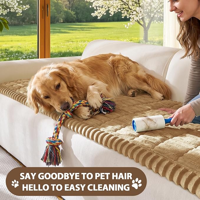 FUANGUI 2 Pack Waterproof Couch Cover for Dogs Pets Sofa Protector | Non-Slip Washable Fuzzy Soft Sofa Slipcover for 2 PCS L Shaped Sofa Pet Friendly, 27.6" x 59.1"+27.6" x 70.9", Camel