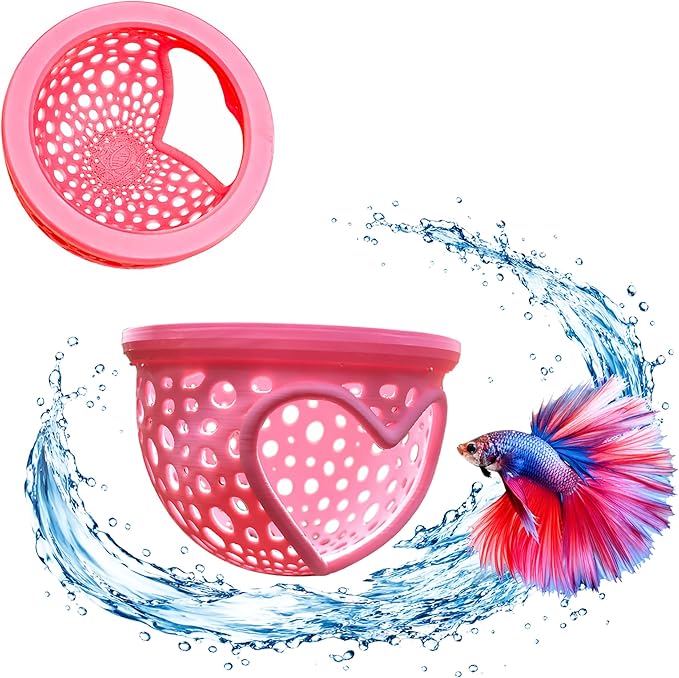Heart Pink Floating Betta Tunnel with Strong Suction Cup, Floating Betta Enrichment Toys, Aquarium Betta Hammock, Promote Excercise & Stress Relief, Betta Fish Tank Decor Accessories