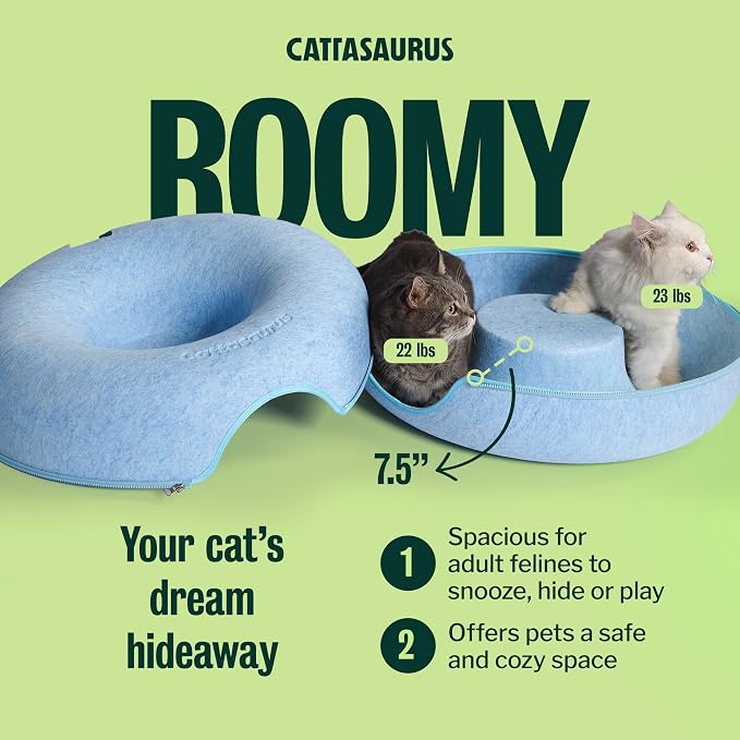 Peekaboo Cat Cave Donut for Multiple & Large Cats up to 30-45 lbs, 3-in-1 Self Warming Cat Bed, Tunnel & Scratcher for Indoor Cats, Washable & Detachable Small Dog Bed (Blue, Large)