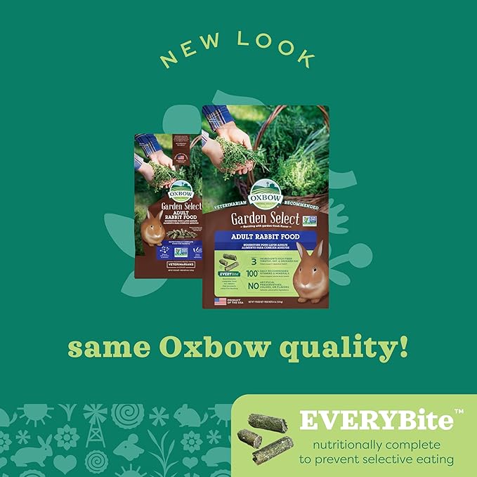 Oxbow Garden Select Rabbit Food, Adult Rabbit, Made with Oxbow Timothy Hay, Vitamin & Mineral Rich Pet Food Pellets, Bunny Supplies, Made in USA, High Fiber, 4 lb Bag