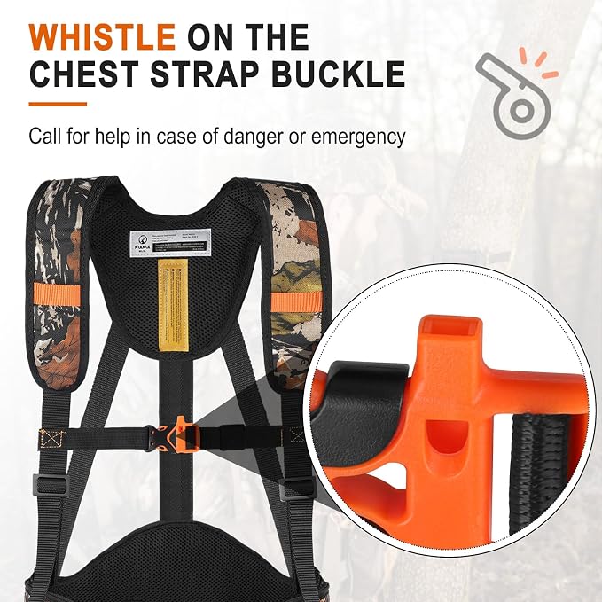 Tree Stand Harness, Hunter Safety System with Whistle Aid, Adjustable Lightweight Hunting Harness for Hunting M/L/XL