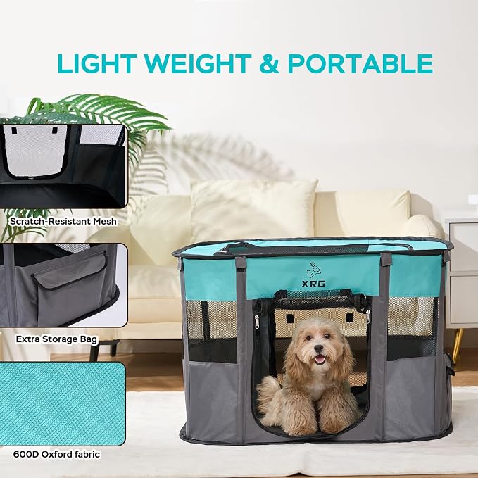 XRG Foldable Pet Playpen，Indoor Cat cage Puppy Crates M(31.5"x23.6"x21.7") | Portable Dog Crates with Upgrade Breathable Mesh，Sturdy Cat Kennel Indoor & Outdoor for Rabbit or Small Animals，Green