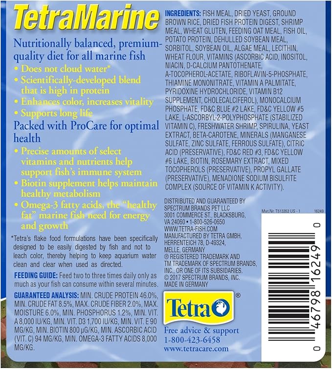 TetraMarine Large Saltwater Flakes, Nutritionally Balanced Fish Food for Saltwater Fish, 5.65 oz