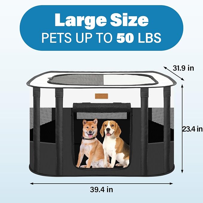 Dog Playpen - Foldable Cat Play Pens for Pubby,Kitten, Rabbit,Portable Pet Tent with Carring Bag for Indoor/Outdoor Travel Camping (Black-Large)