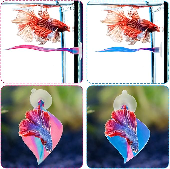 WILLBOND 2 Pcs Blue Pink Silicone Betta Fish Bed Leaf Hammock Betta Fish Tank Accessories Decorations for Aquarium Ornaments, Practical Resting Spot, Comfortable and Safe