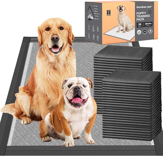Charcoal Puppy Pads 28x34 Inches Extra Large Dog Pee Pads Odor-Control & Leak-Proof Disposable Pet Training Edge-Wrapping Thicken Potty Pad for Dogs, Cats, Rabbits (150 Pieces)