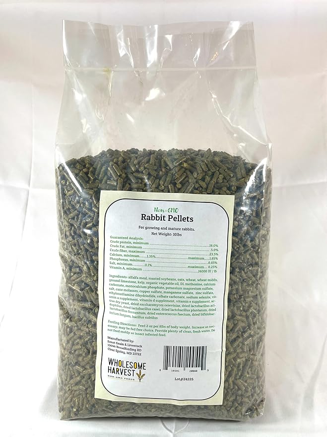 Non-GMO Rabbit Pellets - 10 lbs, 18% Protein, 1.1% Calcium, Rabbit Food Pellets with Alfalfa Hay, Supports Digestion, Promotes Strong Bones, Ideal for Growing & Mature Rabbits
