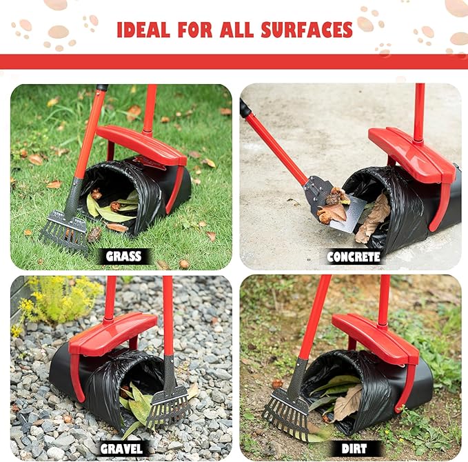 HUZSV Dog Pooper Scooper With Bag Attachment,Heavy Duty Metal Rake&Spade Swivel Bin,NonBreakable Poop Scoop for Small Large Dogs,Includes 100 Waste Bag Odorless Design Easy to Use on Grass,Dirt,Gravel