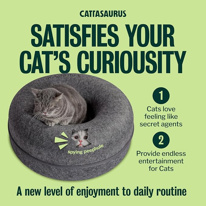 Peekaboo Cat Cave Donut for Multiple & Large Cats up to 30-45 lbs, 3-in-1 Self Warming Cat Bed, Tunnel & Scratcher for Indoor Cats, Washable & Detachable (Dark Gray + Dark Gray, Large)