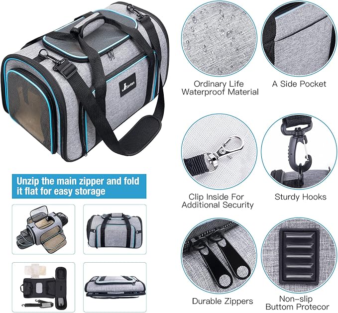 Pet Carrier Airline Approved, 4 Sides Expandable Cat Carrier Bag with Removable Fleece Pad, Large Soft Sided Pet Travel Carrier, Dog Carrier for Cats, Puppy and Small Dogs