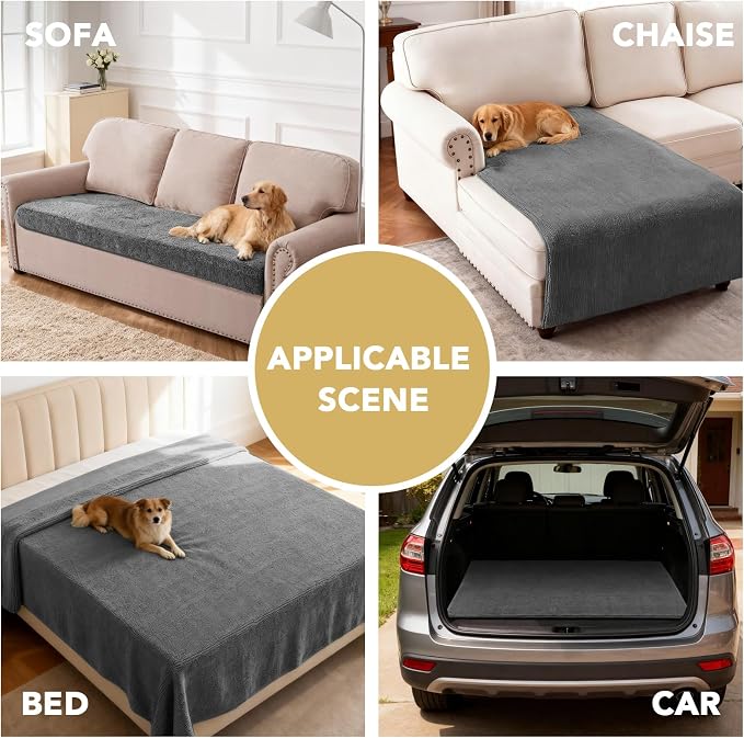 H.VERSAILTEX Non Slip Pet Couch Cover Chenille Dog Bed Protector Thick Soft Sofa Slipcover Pet Friendly Washable Couch Cushion Covers for Pets (68" x 82", Gray)