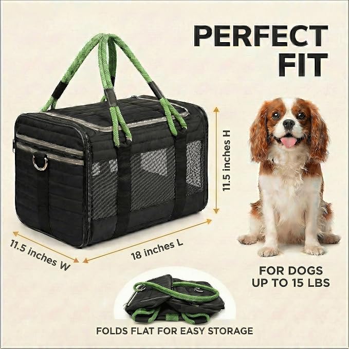 Soft-Sided Dog & Cat Carrier | for Car Rides, Vet Visits, Errands & Daily Outings | Fits Small Dogs & Cats Up to 15 lbs | 18" L x 11.5" H | Yorkies, Chihuahuas & More