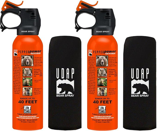 UDAP Pepper Power Bear Spray Self Defense Deterrent with Holster for Camping, Hiking, Fishing, Powerful Blast Pattern, 30 ft Fog Barrier, Safety Orange, SO2, 7.9 oz, 2 Pack