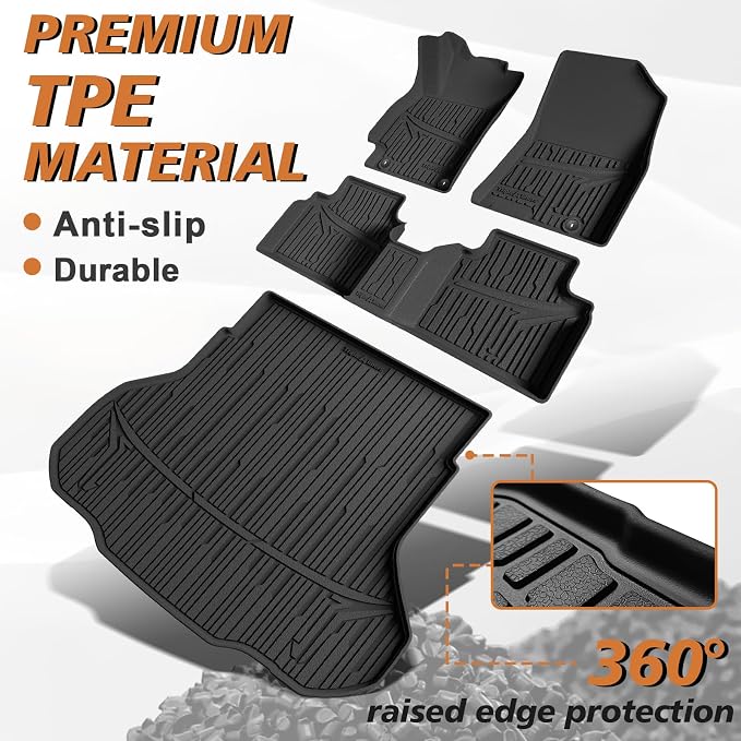 TripleAliners Floor Mats & Trunk Mat Full Set Compatible with 2024 2025 2026 Kia K4 All Weather Liners TPE Custom Fit Anti-Slip Full Coverage Odorless Waterproof Cargo Liners(Trunk Mat+ Floor Mats)