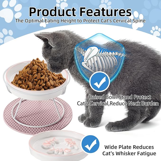Raised Cat Dog Slow Feeder Bowl with Stand, Cat Slow Bowl for Wet Food and Dry Food, Stop Vomit and Choking, Slow Down Eating Speed, Ceramic Elevated Slow Cat Bowls, Whisker Friendly Pet Puzzle Feeder