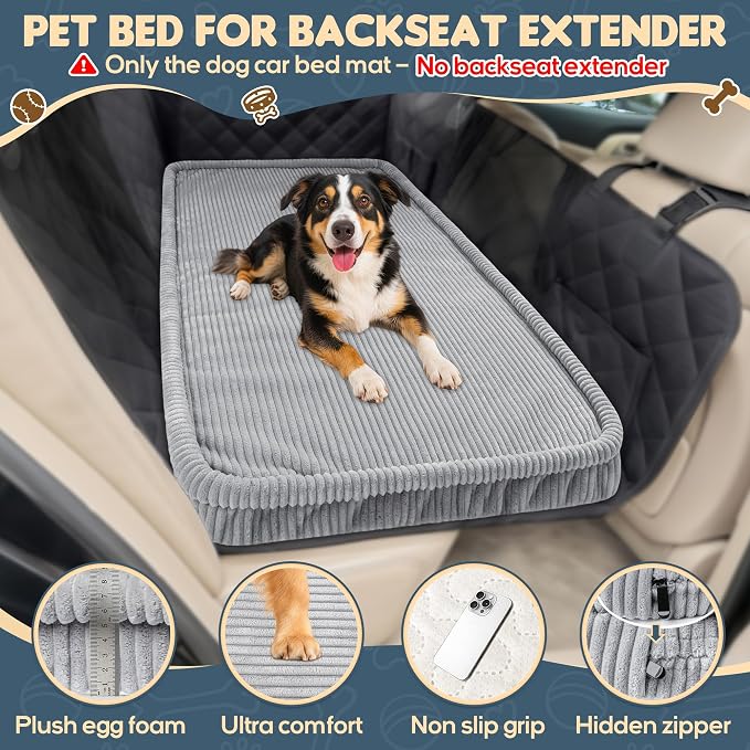 Loiion Dog Car Bed, Non-Slip Backseat Extender Pet Mat 50"x24.6"x2" | Removable, Washable Dog Bed With Waterproof Liner Protects Car Seats, Anti-Slip Travel Bed For Dogs